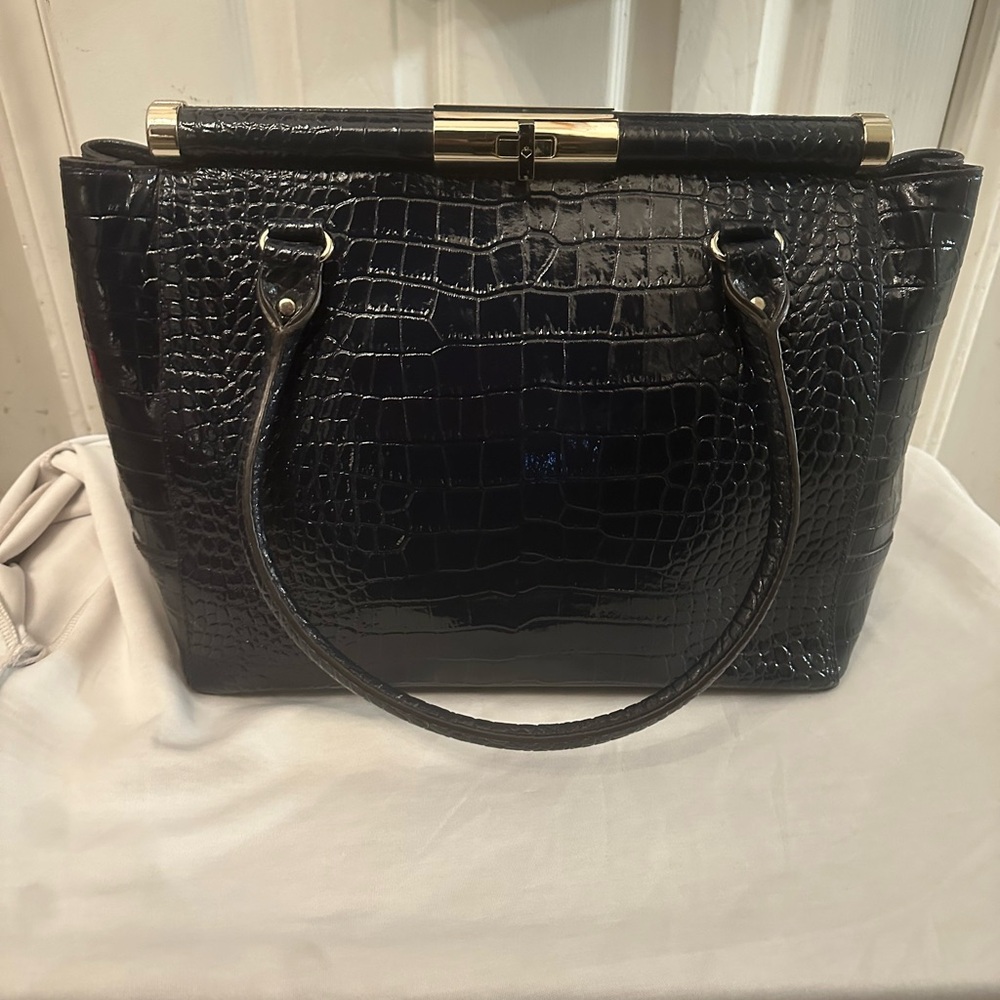 Kate Spade Glossy Black Croc-Embossed Satchel
